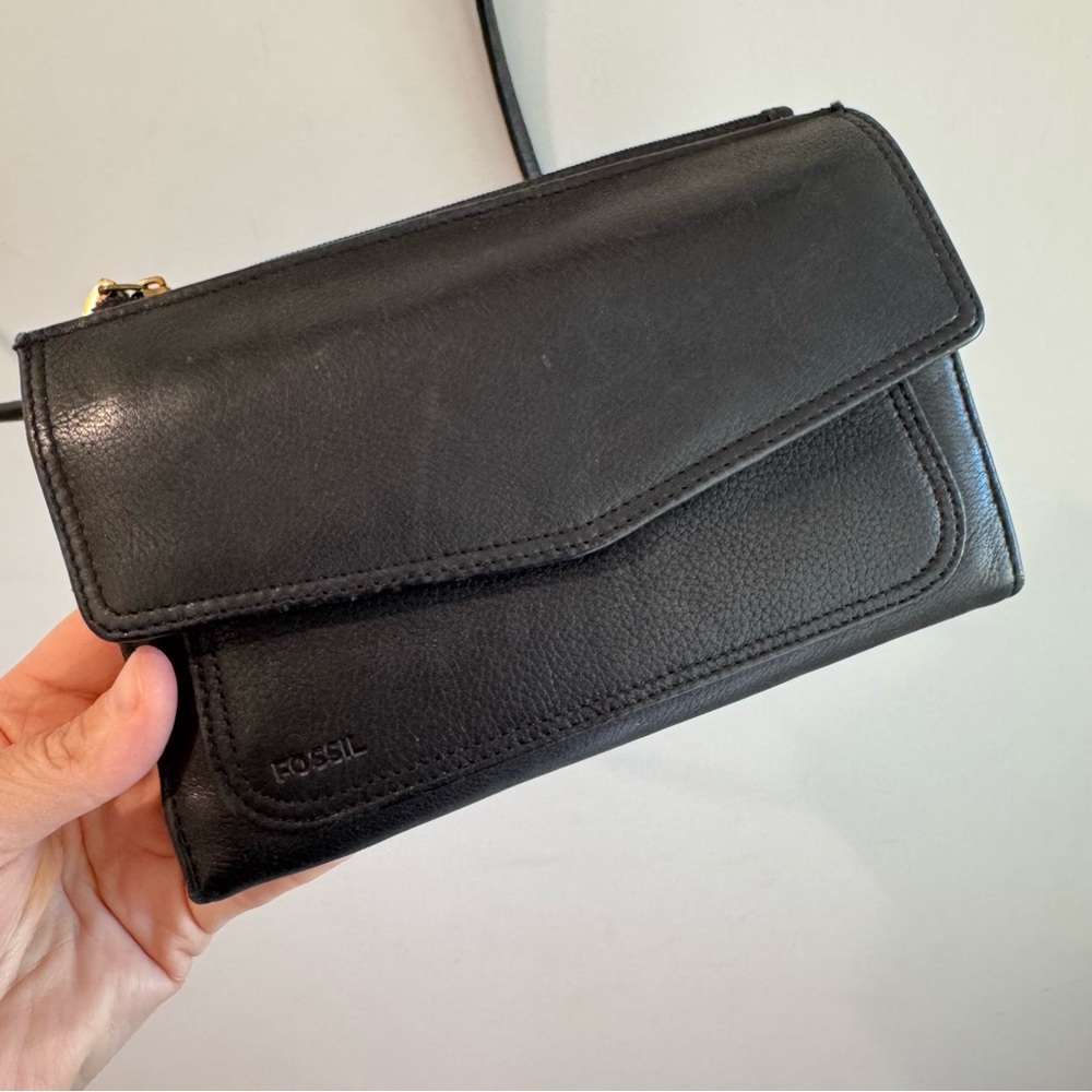 Fossil Tri Fold Black‎ Leather Wallet Bag